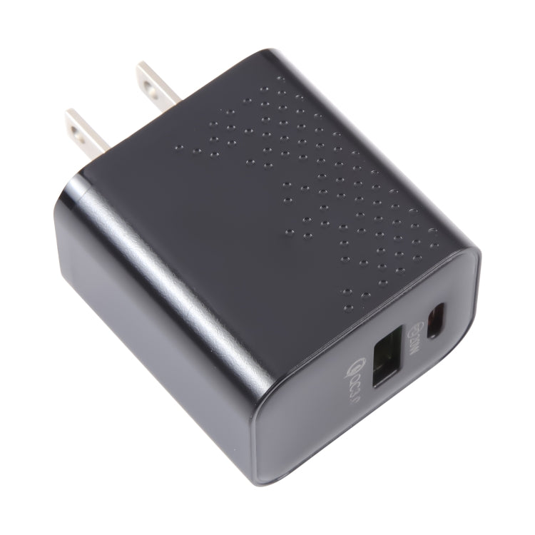 LZ-105A+C PD 20W USB-C/Type-C+QC 3.0 USB Ports Dot Pattern Travel Charger, US Plug(Black) - free shipping - PMC Jewellery - Order now!
