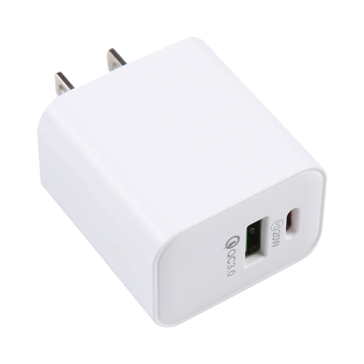 LZ-105A+C PD 20W USB-C/Type-C+QC 3.0 USB Ports Dot Pattern Travel Charger, US Plug(White) - free shipping - PMC Jewellery - Order now!