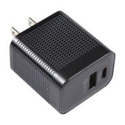 LZ-106A+C PD 20W USB-C/Type-C+QC 3.0 USB Ports Plaid Pattern Travel Charger, US Plug(Black)
