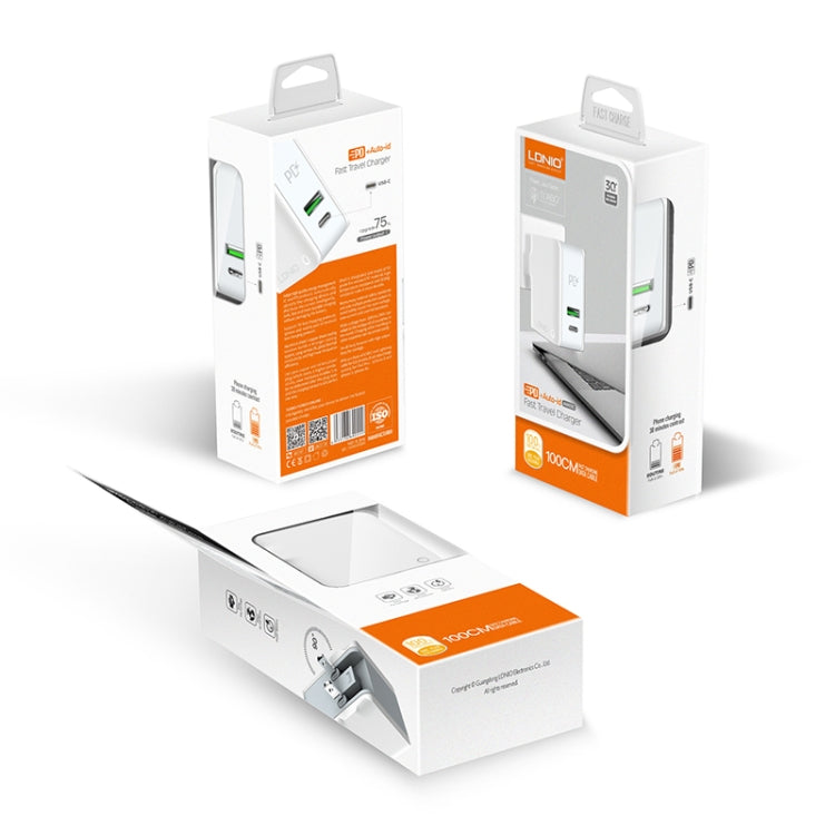 LDNIO A4403C 30W PD + Auto-id Foldable Fast Travel Charger with 1m USB-C / Type-C Cable, EU Plug - free shipping - PMC TechLife - Order now!