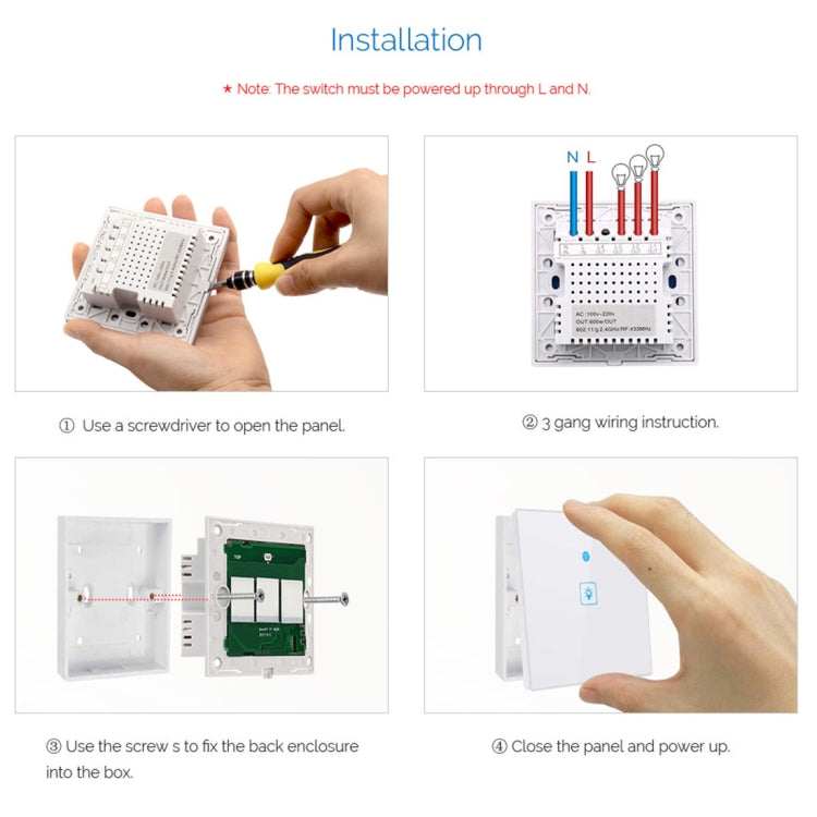 WS-UK-01 EWeLink APP & Touch Control 2A 1 Gang Tempered Glass Panel Smart Wall Switch, AC 90V-250V, UK Plug - Smart Socket by PMC TechLife | Online Shopping South Africa | PMC TechLife | Buy Now Pay Later Mobicred