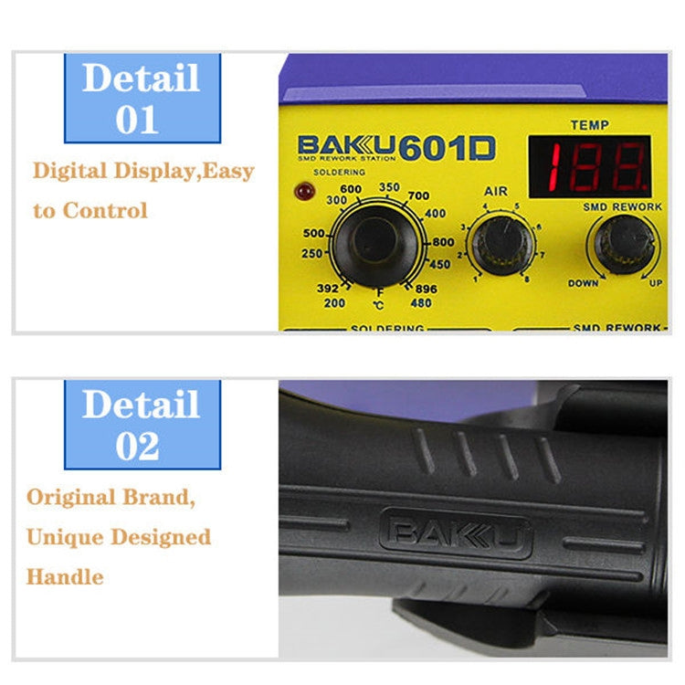 BAKU BK-601D AC 110V LED Display 2 in 1 Hot Air Gun Soldering Iron Soldering Station - free shipping - PMC TechLife - Order now!