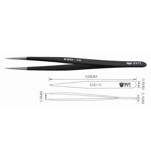 BEST BST-10 Precision Anti-static ESD Stainless Steel Tweezers
