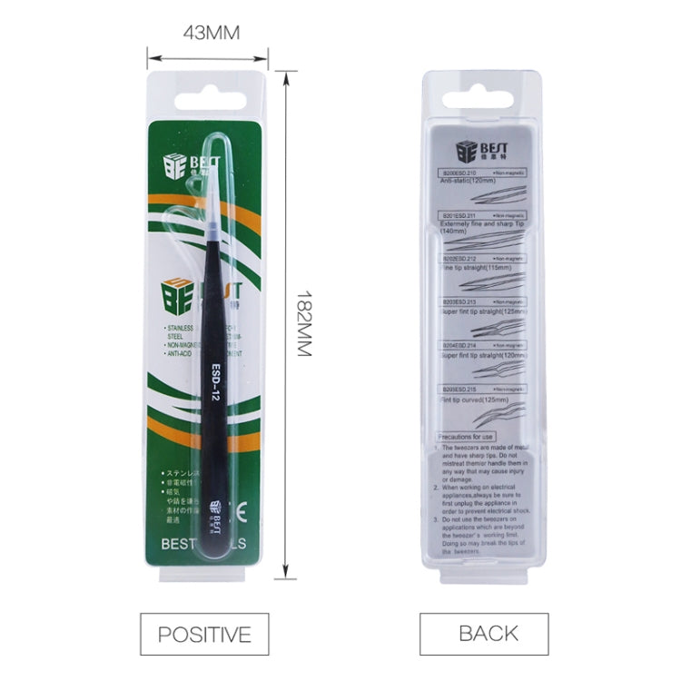 BEST BST-10 Precision Anti-static ESD Stainless Steel Tweezers