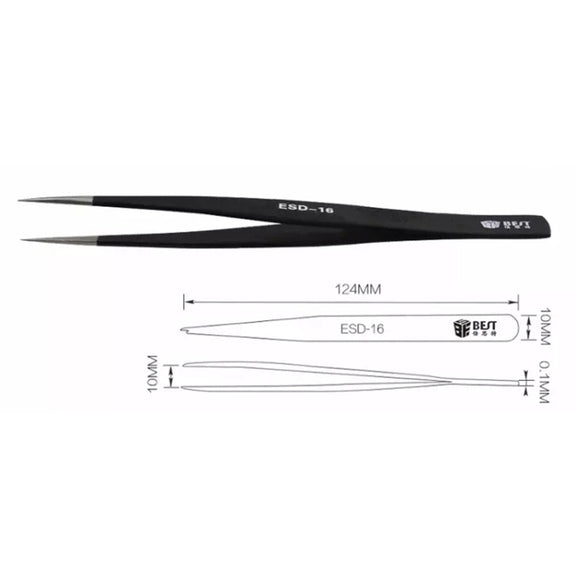 BEST BST-16 Precision Anti-static ESD Stainless Steel Tweezers