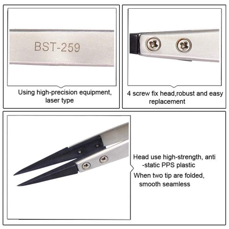 BEST BST-259 Stainless Steel Snti Static Tweezer - Tweezers by BEST | Online Shopping South Africa | PMC TechLife | Buy Now Pay Later Mobicred