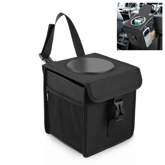 FUNADD Portable Folding Car Back Seat Hook Garbage Can Car Storage Box (Black)