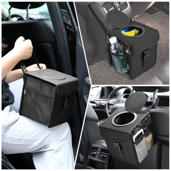 FUNADD Portable Folding Car Back Seat Hook Garbage Can Car Storage Box (Black)