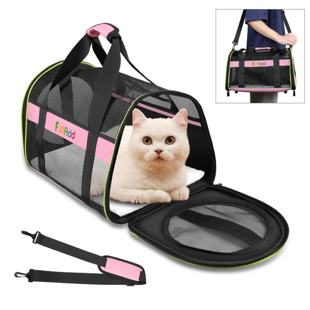 FUNADD Pet Travel Carrier Bag Shoulder Foldable Tote Bag(Pink)