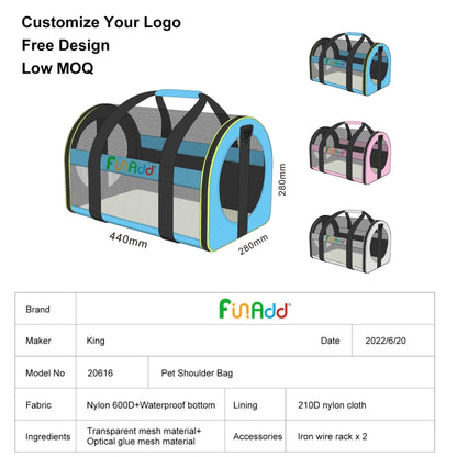 FUNADD Pet Travel Carrier Bag Shoulder Foldable Tote Bag(Pink) - Pet Storages & Bags by FunAdd | Online Shopping South Africa | PMC Jewellery | Buy Now Pay Later Mobicred