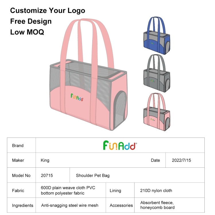 FUNADD Portable Breathable Pet Bag Outdoor Shoulder Tote Bag (Blue) - Pet Storages & Bags by FunAdd | Online Shopping South Africa | PMC TechLife | Buy Now Pay Later Mobicred