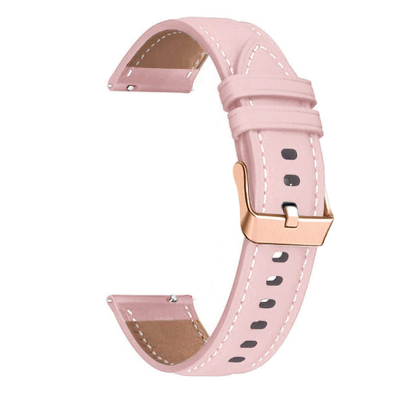 For Garmin Forerunner 265S / 255S / Venu 2S 18mm Rose Gold Buckle Genuine Leather Watch Band (Pink)