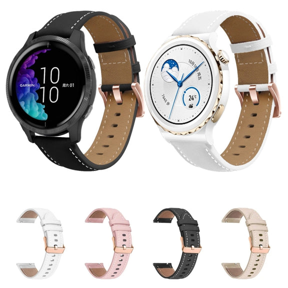 For Garmin Forerunner 265S / 255S / Venu 2S 18mm Rose Gold Buckle Genuine Leather Watch Band (White)
