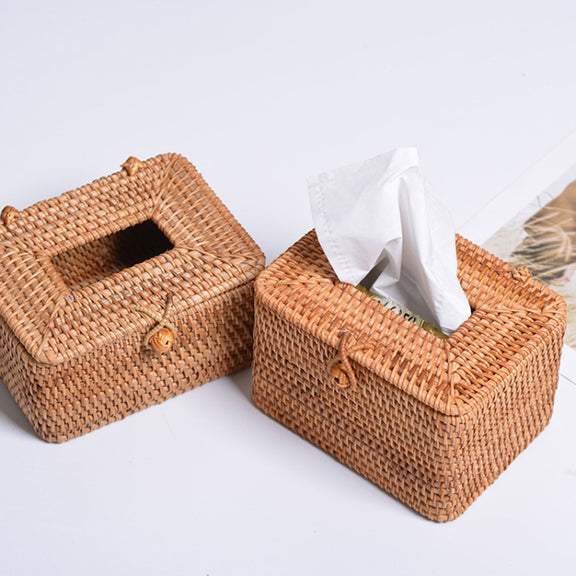 ZJH01 Bow Restaurant Desktop Rattan Braided Tissue Storage Box Case