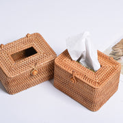 ZJH01 Circle Shape Restaurant Desktop Rattan Braided Tissue Storage Box Case