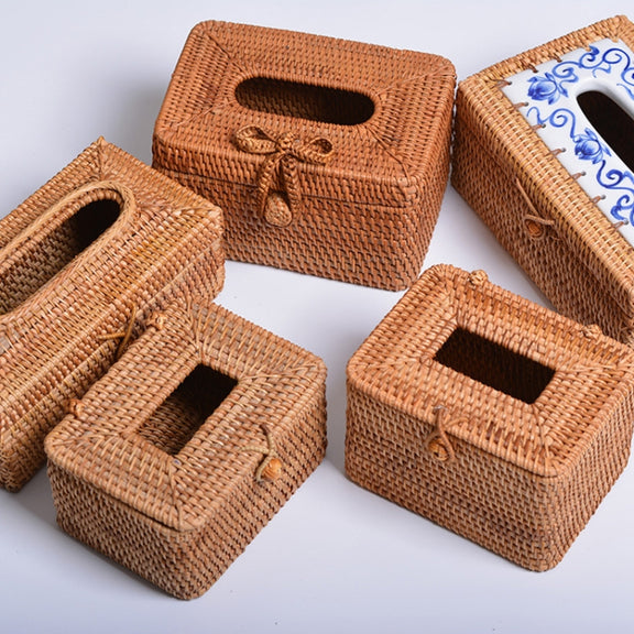 ZJH01 Circle Shape Restaurant Desktop Rattan Braided Tissue Storage Box Case