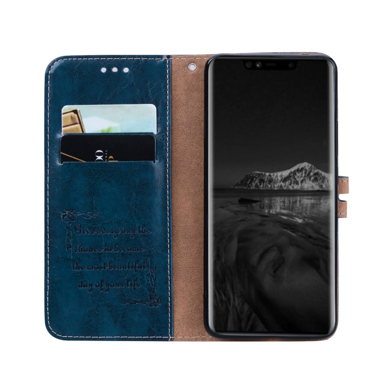 Business Style Oil Wax Texture Horizontal Flip Leather Case for Huawei Mate 20 Pro, with Holder & Card Slots & Wallet (Blue)