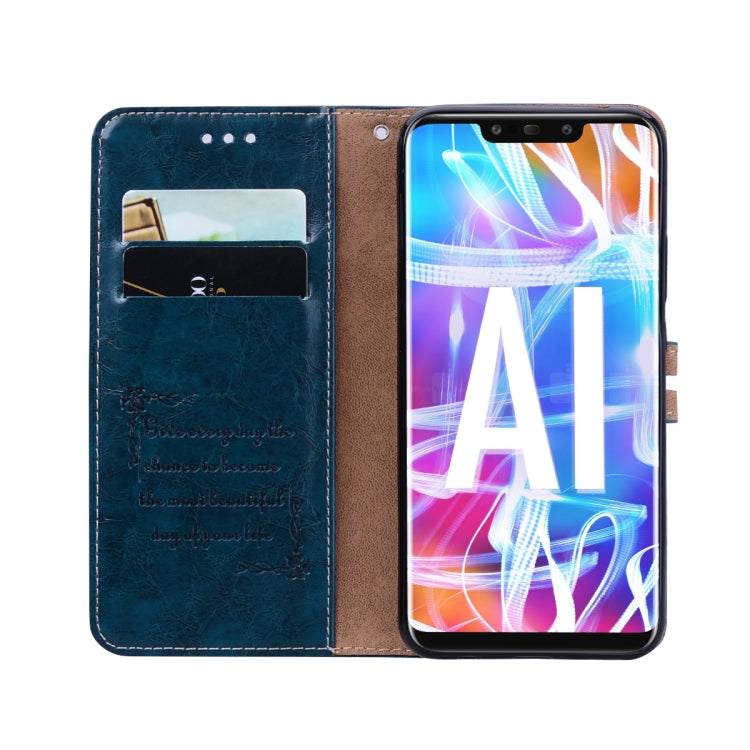 Business Style Oil Wax Texture Horizontal Flip Leather Case for Huawei Mate 20 Lite, with Holder & Card Slots & Wallet (Blue)