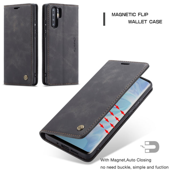 CaseMe-013 Multifunctional Retro Frosted Horizontal Flip Leather Case for Huawei P30 Pro, with Card Slot & Holder & Wallet (Black)