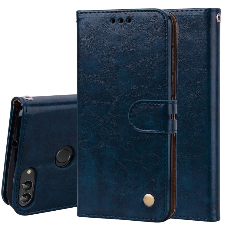 Business Style Oil Wax Texture Horizontal Flip Leather Case for Huawei P Smart / Enjoy 7S, with Holder & Card Slots & Wallet(Blue) - Huawei Cases by PMC TechLife | Online Shopping South Africa | PMC TechLife | Buy Now Pay Later Mobicred