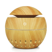 Wood Grain USB Hollowed-out Humidifier Seven Color Aromatherapy Lamp Automatic Alcohol Sprayer with Remote Control(Light Brown-2)