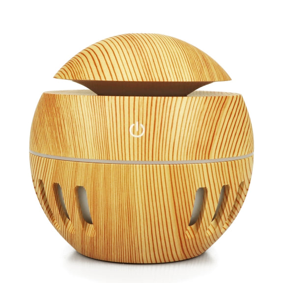 Wood Grain USB Hollowed-out Humidifier Seven Color Aromatherapy Lamp Automatic Alcohol Sprayer with Remote Control(Light Brown-3)