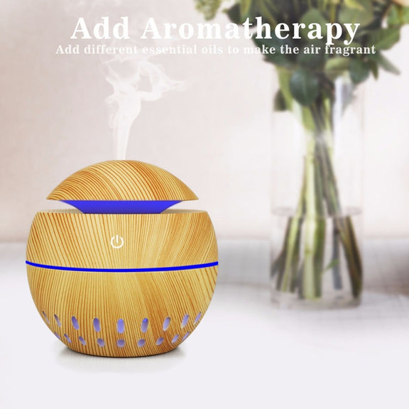 Wood Grain USB Hollowed-out Humidifier Seven Color Aromatherapy Lamp Automatic Alcohol Sprayer with Remote Control(Light Brown-3)