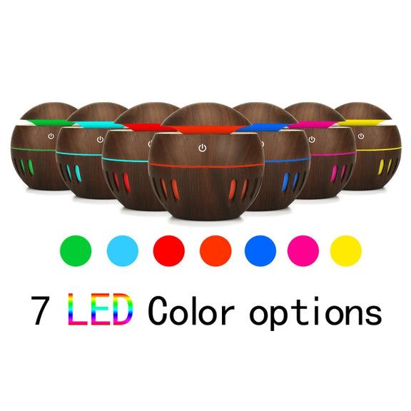 Wood Grain USB Hollowed-out Humidifier Seven Color Aromatherapy Lamp Automatic Alcohol Sprayer with Remote Control(Dark Brown-3)