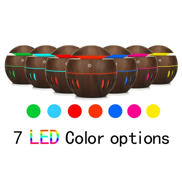 Wood Grain USB Hollowed-out Humidifier Seven Color Aromatherapy Lamp Automatic Alcohol Sprayer with Remote Control(Dark Brown-2)