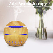 Wood Grain USB Hollowed-out Humidifier Seven Color Aromatherapy Lamp Automatic Alcohol Sprayer with Remote Control(White-3)