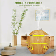 Wood Grain USB Hollowed-out Humidifier Seven Color Aromatherapy Lamp Automatic Alcohol Sprayer with Remote Control(White-3)