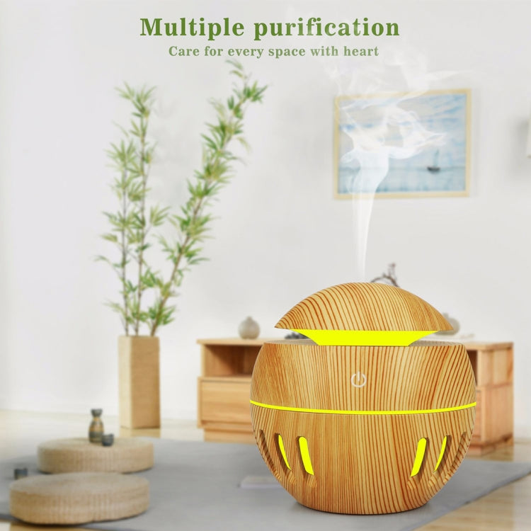 Wood Grain USB Hollowed-out Humidifier Seven Color Aromatherapy Lamp Automatic Alcohol Sprayer with Remote Control(White-3)