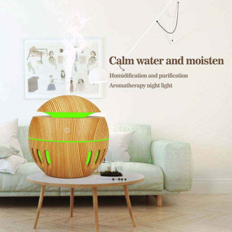 Wood Grain USB Hollowed-out Humidifier Seven Color Aromatherapy Lamp Automatic Alcohol Sprayer with Remote Control(White-3)