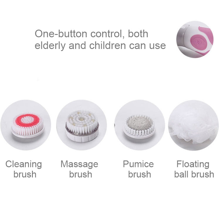 Multi-function Electric Water-resistant Bath Cleansing Brush Long-handled Massage Brush, with 4 Brush Heads(Orange)