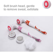 Multi-function Electric Water-resistant Bath Cleansing Brush Long-handled Massage Brush, with 4 Brush Heads(Orange)