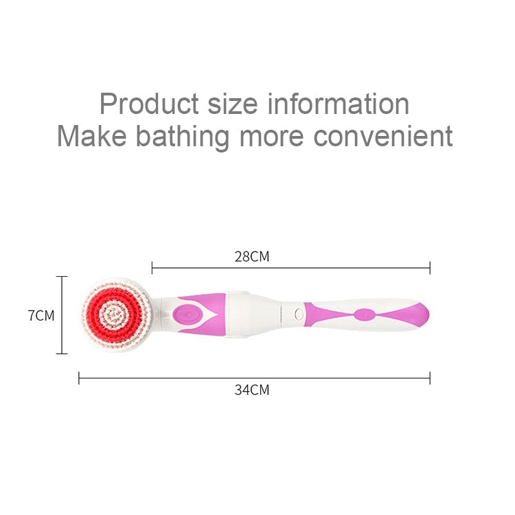 Multi-function Electric Water-resistant Bath Cleansing Brush Long-handled Massage Brush, with 4 Brush Heads(Grey)