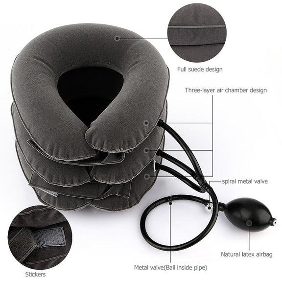 Household Full Cashmere Cervical Traction Instrument Neck Protection Inflatable Cervical Spine Massage Instrument (Rose Red)