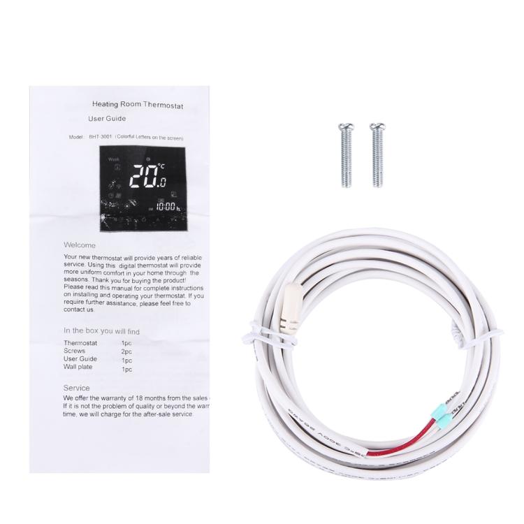 BHT-3001 16A Load Electronic Heating Type LCD Digital Heating Room Thermostat with Sensor, Display Clock / Temperature  / Time / Week / Heat etc.(Black) - free shipping - PMC Jewellery - Order now!