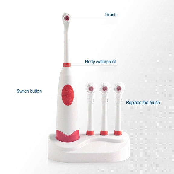 2W Creative Household Water-resistant Rotary Electric Toothbrush Set with 4 Replacement Brush Heads & Base, 8500 Revolutions Per Minute(Red)