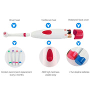 2W Creative Household Water-resistant Rotary Electric Toothbrush Set with 4 Replacement Brush Heads & Base, 8500 Revolutions Per Minute(Red)