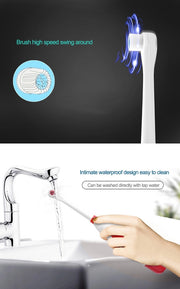 2W Creative Household Water-resistant Rotary Electric Toothbrush Set with 4 Replacement Brush Heads & Base, 8500 Revolutions Per Minute(Red)