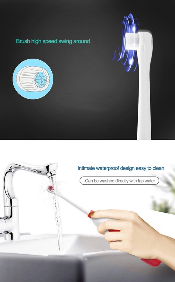 2W Creative Household Water-resistant Rotary Electric Toothbrush Set with 4 Replacement Brush Heads & Base, 8500 Revolutions Per Minute(Red)