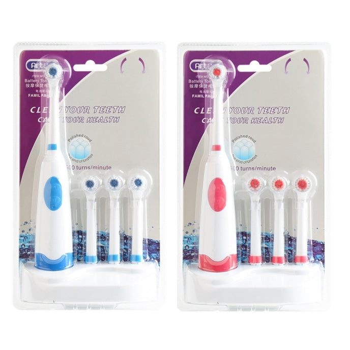 2W Creative Household Water-resistant Rotary Electric Toothbrush Set with 4 Replacement Brush Heads & Base, 8500 Revolutions Per Minute(Red)