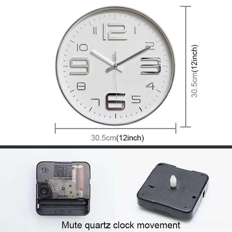 12 inch Creative Decorative Round Shape Living Room Simple Modern Quartz Wall Clock(Silver) - Wall Clock by PMc TechLife | Online Shopping South Africa | PMc TechLife | Buy Now Pay Later Mobicred
