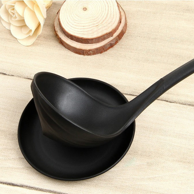 Stand Up Ladle Spoon with Tray for Home or Commercial Kitchen, Spoon Size: 28.5*8.2cm(Black)