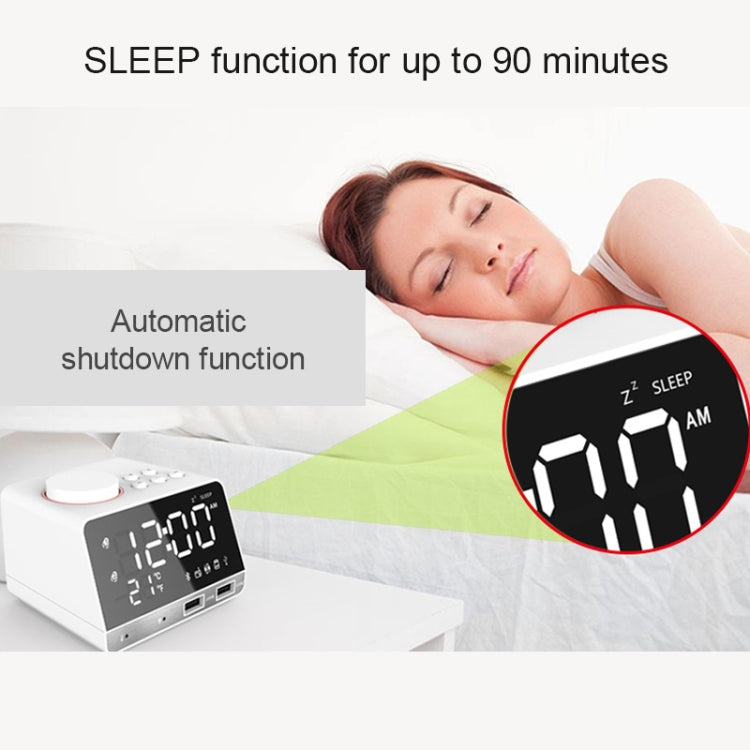 K11 Bluetooth Alarm Clock Speaker Creative Digital Music Clock Display Radio with Dual USB Interface, Support U Disk / TF Card / FM / AUX, EU Plug(White) - Alarm Clocks by PMc TechLife | Online Shopping South Africa | PMc TechLife | Buy Now Pay Later Mobicred