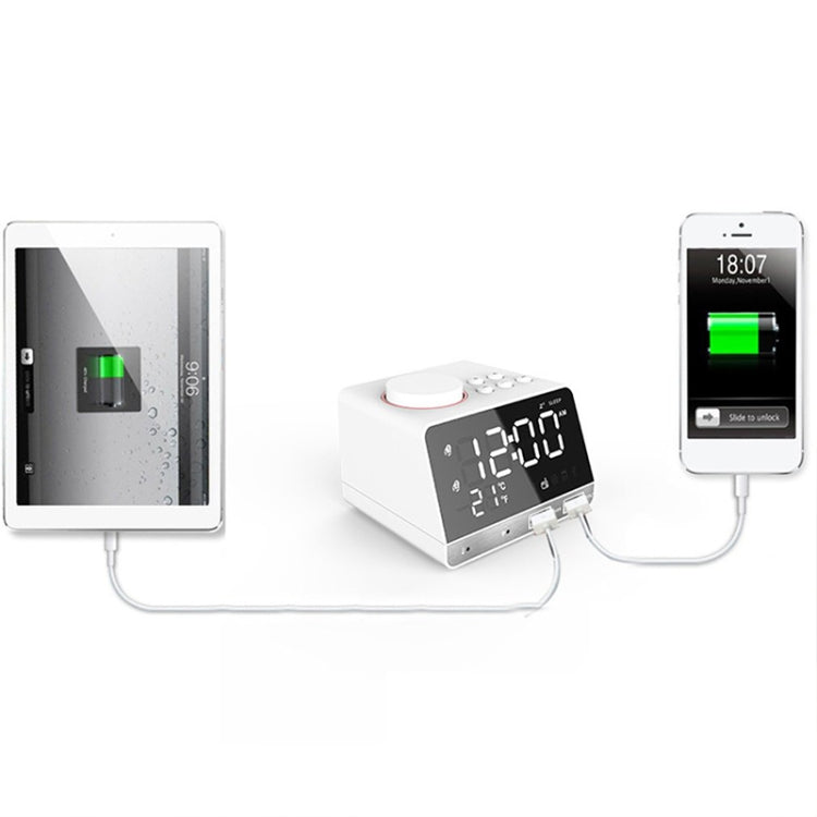 K11 Bluetooth Alarm Clock Speaker Creative Digital Music Clock Display Radio with Dual USB Interface, Support U Disk / TF Card / FM / AUX, EU Plug(White) - Alarm Clocks by PMc TechLife | Online Shopping South Africa | PMc TechLife | Buy Now Pay Later Mobicred