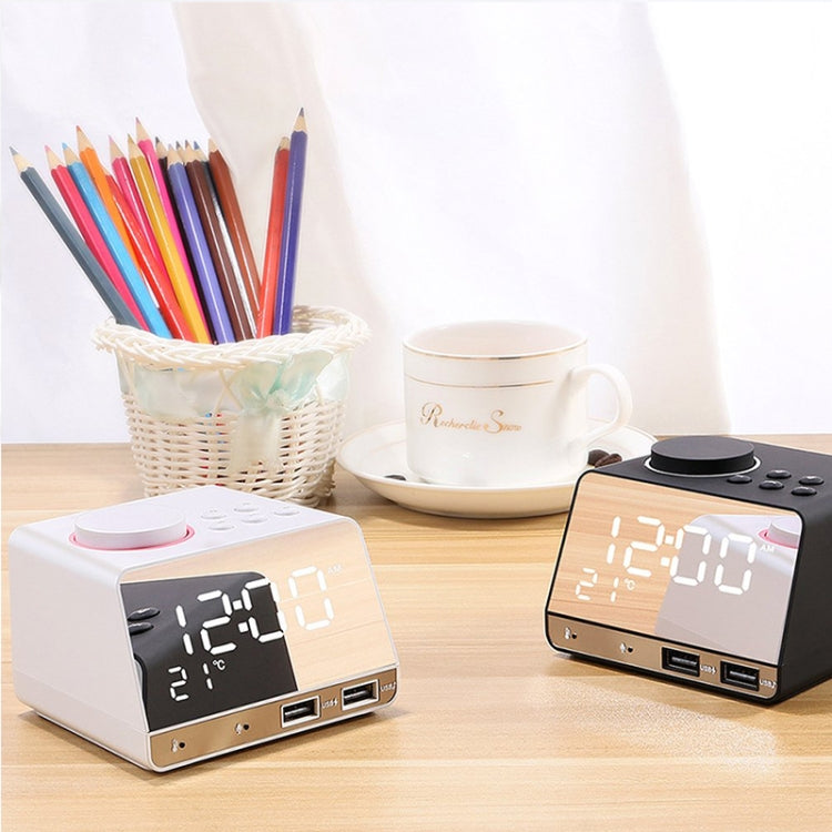 K11 Bluetooth Alarm Clock Speaker Creative Digital Music Clock Display Radio with Dual USB Interface, Support U Disk / TF Card / FM / AUX, EU Plug(White)