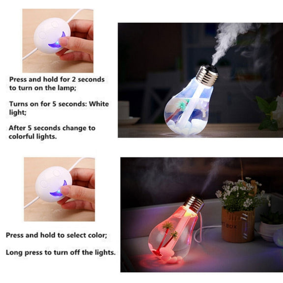 400ML Colorful Light Portable Bulb Shape Aromatherapy Air Purifier Humidifier for Home / Office / Car(Silver)