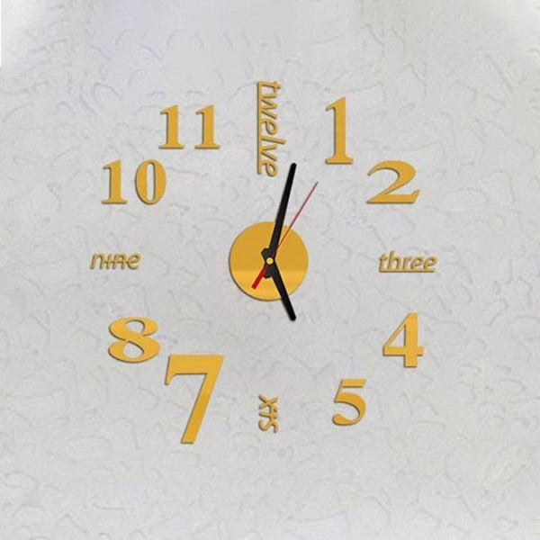 Lovelife WC37130 Acrylic English Digital DIY Stereo Wall Clock Wall Stick Clock (Gold) - Wall Clock by PMc TechLife | Online Shopping South Africa | PMc TechLife | Buy Now Pay Later Mobicred
